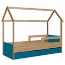 Ver imagem 2 de Cama Infantil Montessoriana sem Colchão com Gavetas Oak/ Azul - Completa Móveis