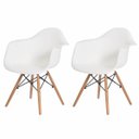Ver imagem 1 de Kit 2 Cadeiras Charles Eames Eiffel com Braço Branca Base Madeira