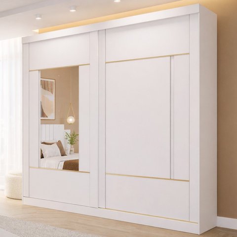 Guarda-Roupa Casal 229cm 2 Portas de Correr 2 Espelhos MDF Talin Branco