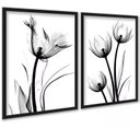 Ver imagem 1 de Kit 2 Quadros Fotos Flores Tulipas Minimalistas 45x34cm:moldura Branca