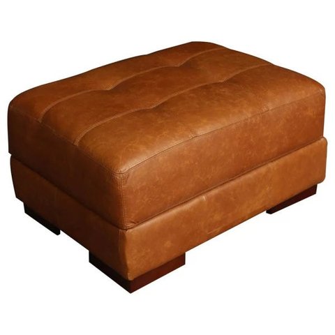 Puff Decorativo Sala de Estar Milano Pés Madeira Couro Mel - Gran Belo