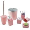 Kit Conjunto Banheiro Utensílios Bancada Escovinha Lixeira Rosa Quartzo - 1