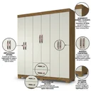 Ver imagem 4 de Guarda-Roupa Casal 6 Portas, 2 Gavetas e Pés Light Plus Cinamomo/Off White