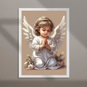 Ver imagem 2 de Quadro Infantil Vintage Anjinho Rezando 33x24cm - com Vidro:moldura Branca