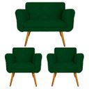 Ver imagem 1 de Kit Namoradeira e 2 Poltrona Decorativa Sala Comercial Isabella Suede Verde - LM DECOR