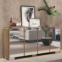 Ver imagem 3 de Aparador Buffet 4 portas com Espelho e Pés Quadrados Vegas Multimóveis V3560 Rustic/Branco