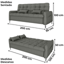 Ver imagem 3 de Sofa Cama 2 Lugares 200cm Pillar Linho Vancouver E484 Chumbo Milani Store