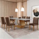Ver imagem 1 de Mesa para Sala de Jantar Alvorada 180cm Mdf com Vidro Canto Copo e 6 Cadeiras Liz