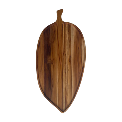 Tábua de Servir Folha com Caule Gg - Madeira de Teca 65x32x2cm