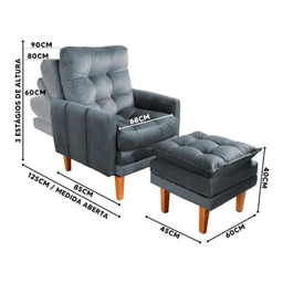 Poltrona Do Papai Reclinável Cor Cinza Grande Confortavel + Puff - 4