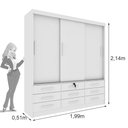 Ver imagem 4 de Guarda-Roupa Casal com 3 Portas de Correr e 9 Gavetas 199cm Multimóveis CR35484 Neve