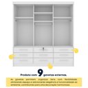 Ver imagem 7 de Guarda-Roupa Casal com 3 Portas de Correr e 9 Gavetas 199cm Multimóveis CR35484 Neve