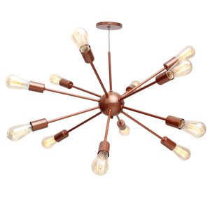 Pendente Lustre Sputnik Poptem Átomo com 12 Lampadas/ Braços Aluminio cobre haste metal aranha