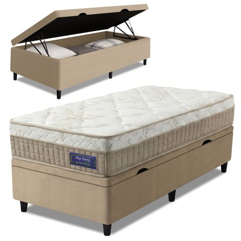 Cama Box Baú Colchão Solteiro Molas Ensacadas Euro In Natural Confort 88x188x66cm Apolo
