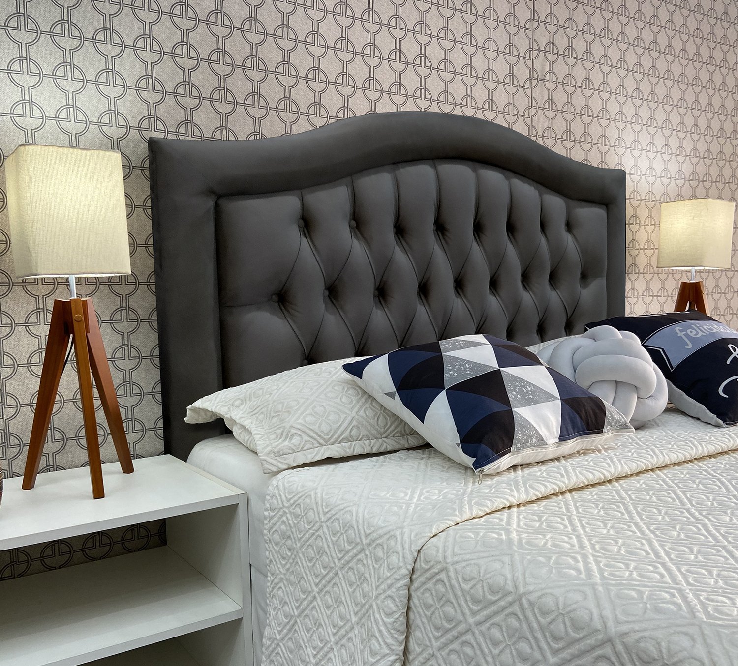 Cabeceira Cama King Capitone Sophia Provençal Suede Cinza 60 Rbl - 1