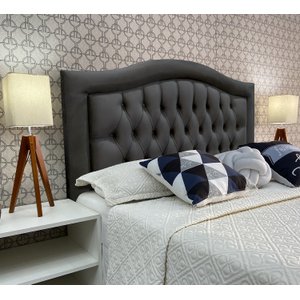 Cabeceira Cama King Capitone Sophia Provençal Suede Cinza 60 Rbl