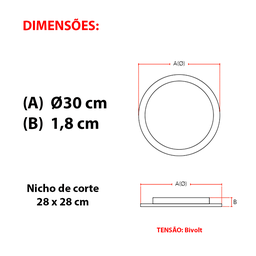Plafon Led Avant Pop Embutir 24w 6500k Bivolt Redondo 30cm - 5