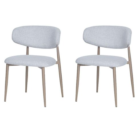Kit 2 Cadeiras Napoli Agatha Fratini Assento Encosto Revestidos Tecido Cinza Base Aço Champagne