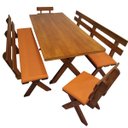 Ver imagem 1 de Conjunto Mesa Madeira Maciça para Churrasco Mel + 4 Bancos Estofados Laranja