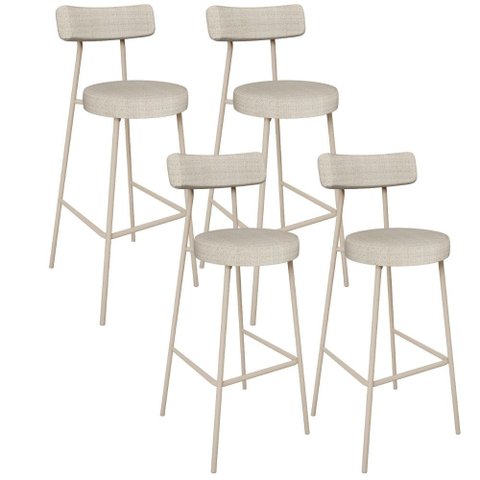 Kit 04 Banquetas Alta Bar Cozinha Sala de Jantar Estrutura em Aço Milão L02 Bouclê Bege - Lyam Decor