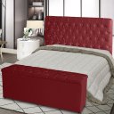 Ver imagem 2 de Kit de Quarto Cabeceira de Cama Box e Calçadeira Baú Bella Casal Queen 160 Cm Suede Botão Strass Ver