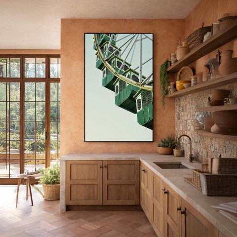 Quadr Canvas Roda Gigante Verde Vintage 60x40cm Mold Preta