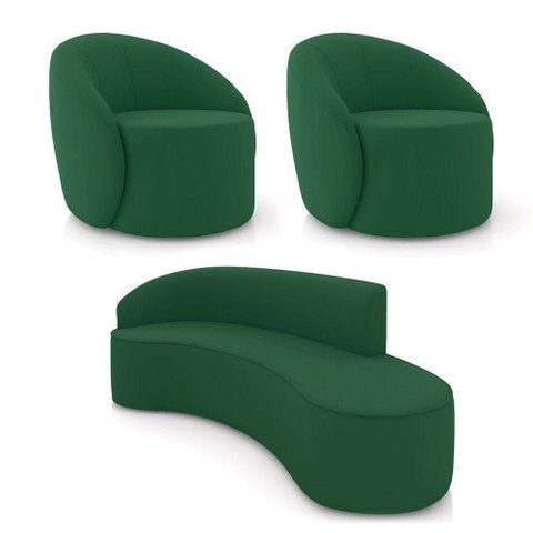 Sofá 4 Lugares Orgânico 220cm Morgan e 2 Poltronas Lua Veludo Verde D03 - D'Rossi