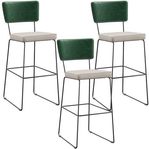 Kit 03 Banquetas Altas Cozinha Sala Jantar Fixa Allana L02 Facto Verde Musgo Linho Cru - Lyam Decor