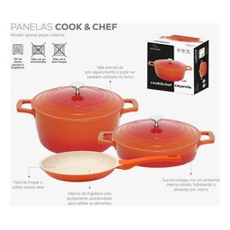 Jogo 5 Panelas Laranja Cerâmica Indução Cook&chef Mimo Style - 6