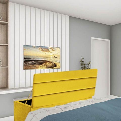 Calçadeira Baú Recamier Solteiro 90CM Argentina Courino Amarelo - D A DECOR