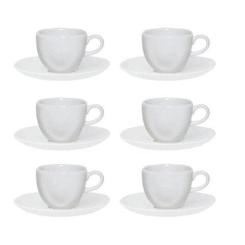 CONJUNTO 6 XÍCARAS DE CHÁ 220ML com PIRES 16CM RYO WHITE - OXFORD PORCELANAS