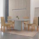 Ver imagem 1 de Mesa de Jantar Diane 120cm Tampo MDF Vidro 4 Cadeiras Lisboa Moderna Turim 07 Naturale Serigrafia