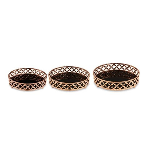 Kit Bandeja Cobre em Metal C/ Espelho Preto 3 Pcs 11410 Mart