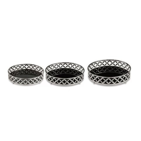 Kit Bandeja Prata em Metal C/ Espelho Preto 3 Pcs 11406 Mart