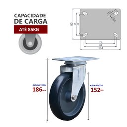 Rodizio giratório sem freio pvc serie 12 cinza 6 pol 85kg Colson - 3