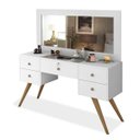 Ver imagem 1 de Penteadeira Camarim Retrô com Espelho, 4 Gavetas e Porta Objetos Nevada Branco