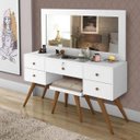 Ver imagem 2 de Penteadeira Camarim Retrô com Espelho, Porta Objetos e Banqueta Nevada Branco