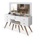 Ver imagem 1 de Penteadeira Camarim Retrô com Espelho, Porta Objetos e Banqueta Nevada Branco