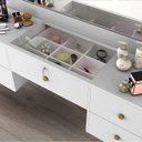 Ver imagem 3 de Penteadeira Camarim Retrô com Espelho, Porta Objetos e Banqueta Nevada Branco