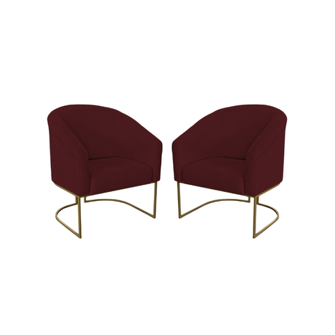 Kit 2 Poltronas Decorativa Luana Base Ferro Dourada Suede - Twdecora