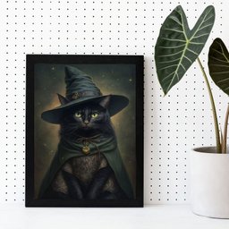 Quadro Decorativo Witchy Black cat 33x24cm:madeira Branca - 2