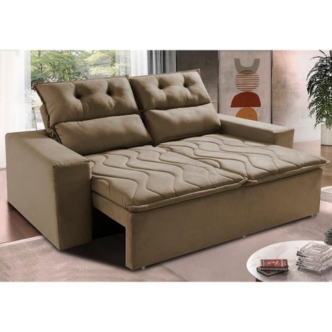 Sofá 3 Lugares Retrátil e Reclinável 1.80m Cama Inbox Smal com Bordado Pantográfico Suede