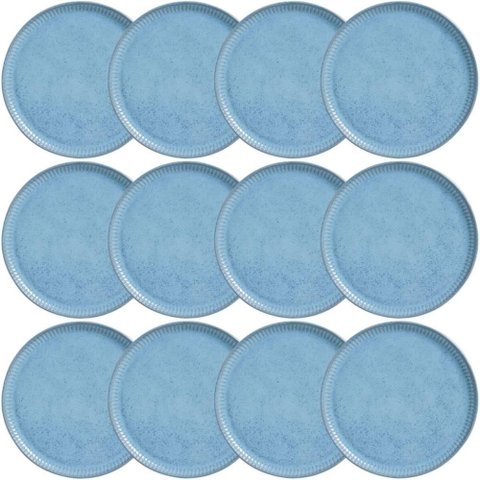 Kit 12 Pratos Cerâmica Azul Rasos 27cm Porto Brasil Linhas Breeze Mesa Posta Jantar