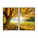 Ver imagem 1 de Kit 02 Quadros Decorativos - Arvore com Folhas Amarelas no Outono Flnt042 - Tela Canvas - 40x60cm