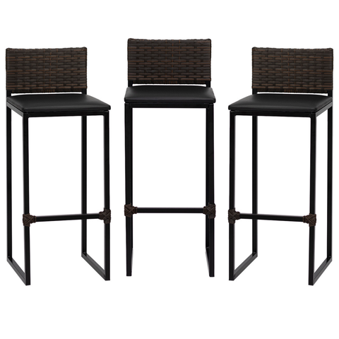 Kit 3 Bancos Quadrado Junco Argila para Bancada Alta Cozinha Área Gourmet Bistrô Piscina Bar