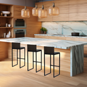 Ver imagem 6 de Kit 3 Bancos Quadrado Junco Argila para Bancada Alta Cozinha Área Gourmet Bistrô Piscina Bar