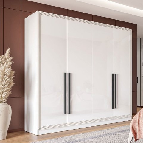 Guarda-roupa Casal Valência 4 Portas 4 Gavetas Branco - Politorno