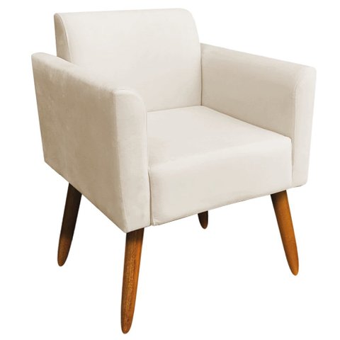 Poltrona Decorativa Isabella Pés Palito Madeira Suede Bege - Gran Belo