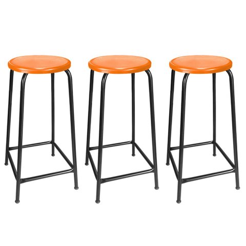 Kit 3 Banqueta Banco Alta 65cm Empilhavel Para Cozinha Balcão Bar Laranja