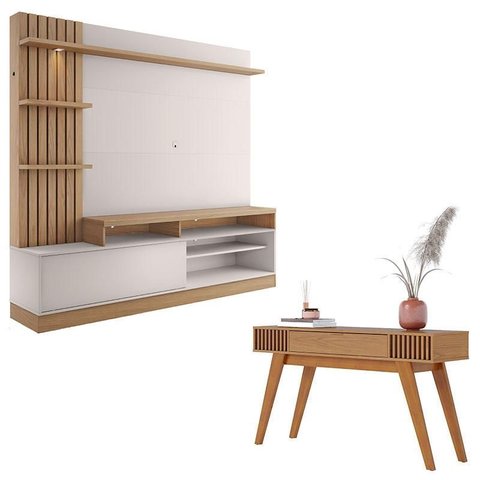 Estante Home Theater Maceió Freijó Off White com Aparador Riviera Freijó – Colibri